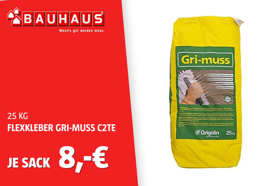Gri-Muss Flexkleber für 8 Euro pro Sack