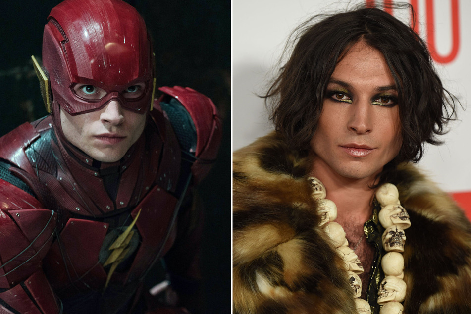 DC's The Flash movie starring Ezra Miller (r) will go ahead as planned despite the actor's many legal controversies.