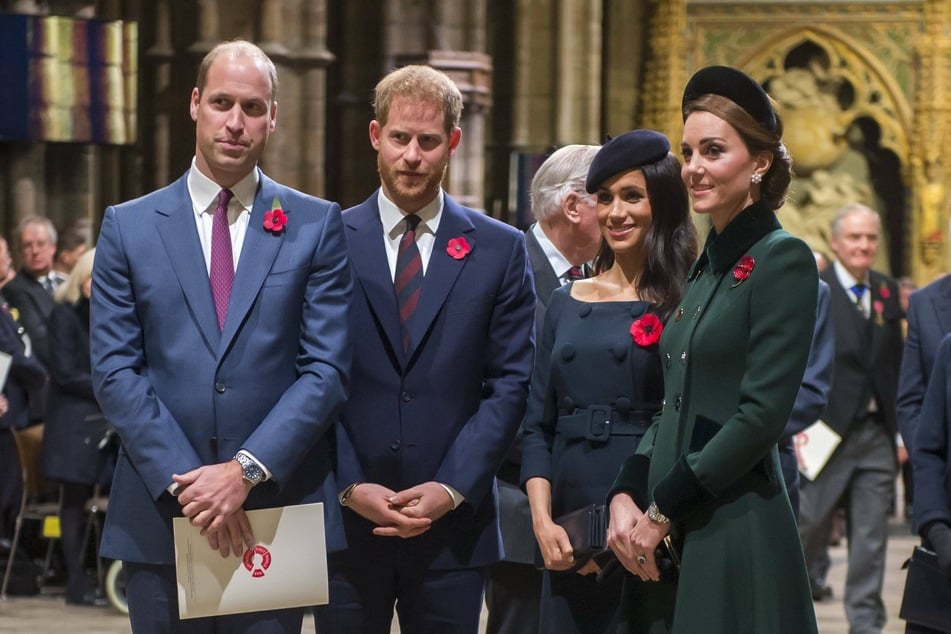 They were once considered the "Fabulous Four" (left to right): Prince William (38), Prince Harry (36), Duchess Meghan (39), and Duchess Kate (39).