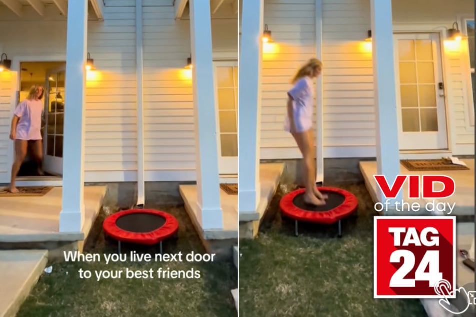 Today's Viral Video of the Day features a pair of BFF's that came up with a hilarious and clever way of "hopping" over to each other's houses!