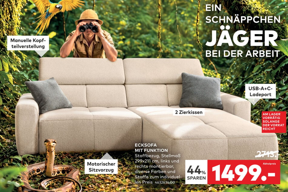 Dieses Sofa bietet eine gute Größe und viele praktische Funktionen.