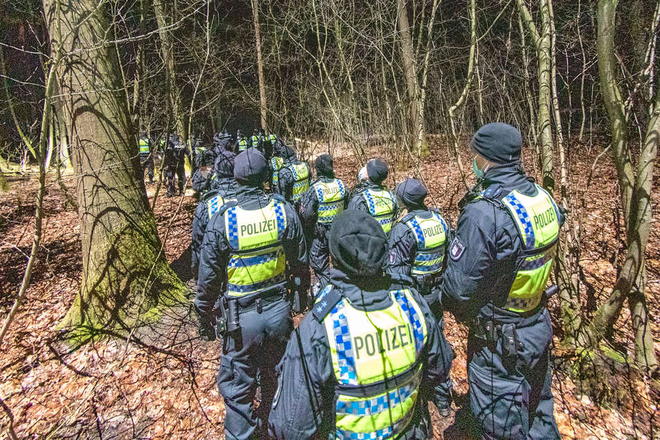 Polizisten durchsuchten das Waldstück in Hamburg-Volksdorf.