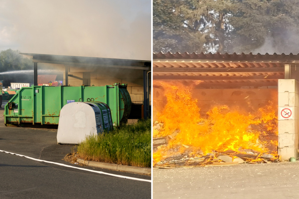 Feueralarm im Vogtland: Drei Müllagerboxen im Wertstoffhof im Vollbrand