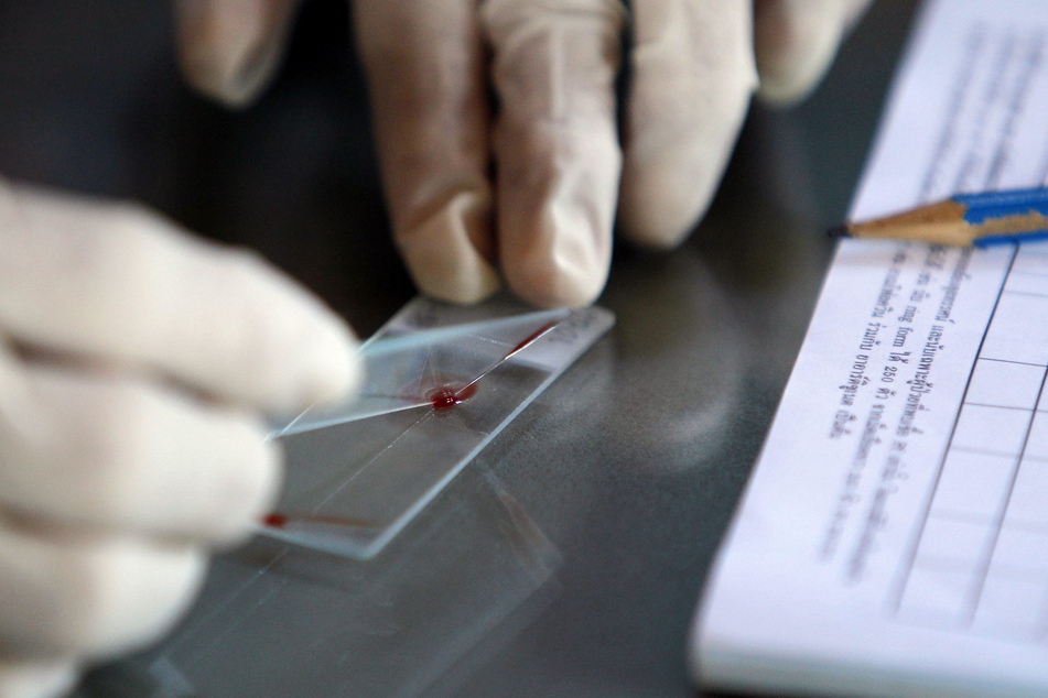 Ein Mitarbeiter bereitet in einer Malaria-Klinik in Tai Muang, Thailand, eine Blutprobe für einen Test vor.