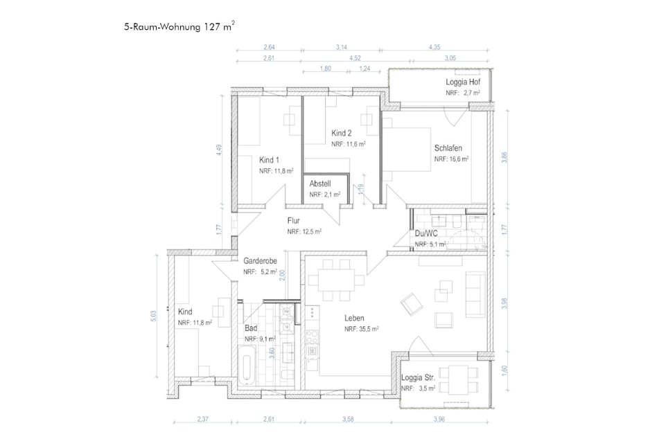 Grundriss 5-Raum-Wohnung (127 qm)