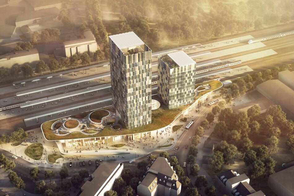 Die undatierte Visualisierung des Architektenbüros C.F. Møller zeigt den geplanten Fernbahnhof Altona am Diebsteich in Hamburg.