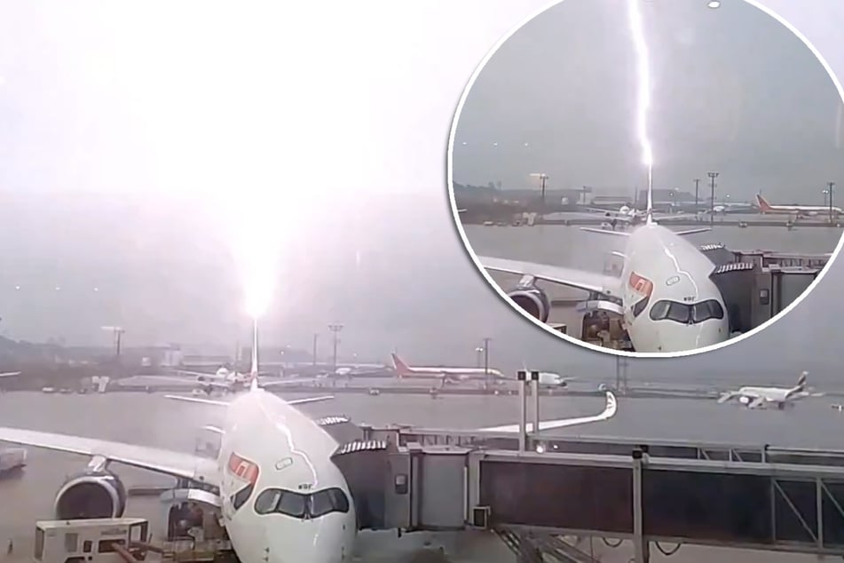 Traveler catches his own airplane getting struck by lightning in shocking footage