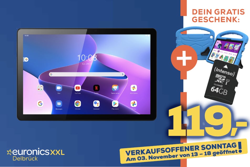 Lenovo-Tablet für 119 Euro + Bumpercase und microSDXC-Card geschenkt.