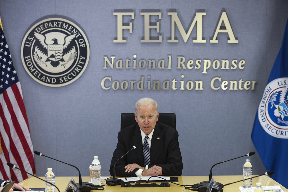 President Joe Biden visited FEMA headquarters in Washington DC on Monday.