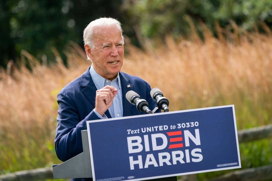 Joe Biden speaks about the consequences of climate change and the forest fires in the western United States at an election campaign event.