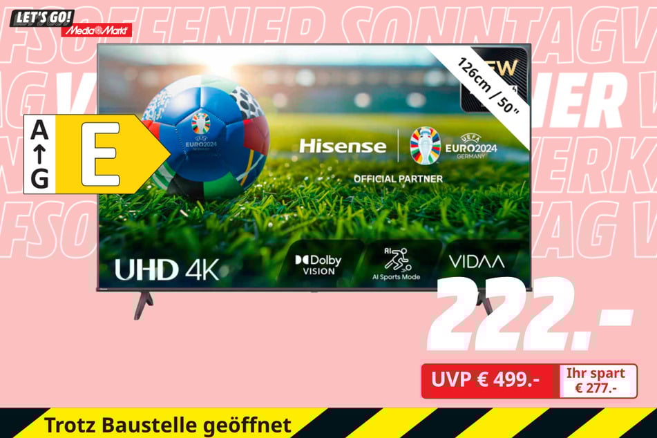 50-Zoll Hisense-Fernseher für 222 statt 499 Euro.