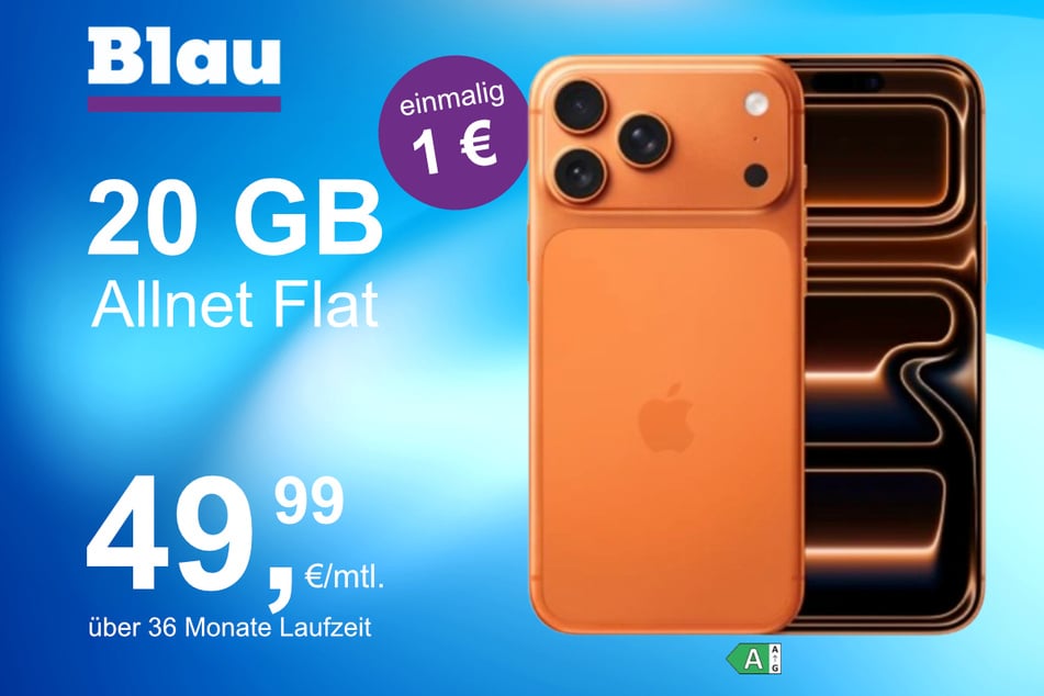 Das neue iPhone 17 Pro (256 GB) im Blau Allnet M für einmalig 1 Euro Zuzahlung.