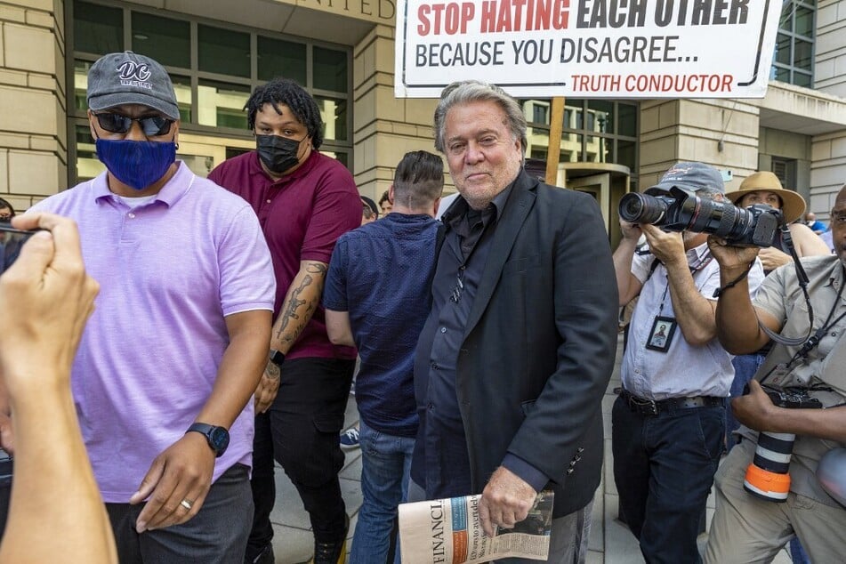 Steve Bannon was seen leaving the Federal District Court House after being found guilty on Friday of being in contempt of Congress for not complying with the January 6 investigative committee.