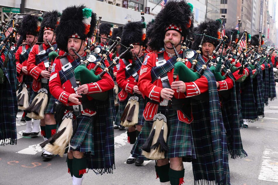 Bagpipers flood the streets of the New York City St. Patrick's Day Parade.