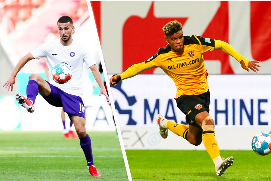 Aues zentraler Mittelfeldspieler Soufiane Messeguem (20, l.) und Dynamo-Angreifer Ransford Königsdörffer (19) wurden für die deutsche U20-Nationalmannschaft nominiert.