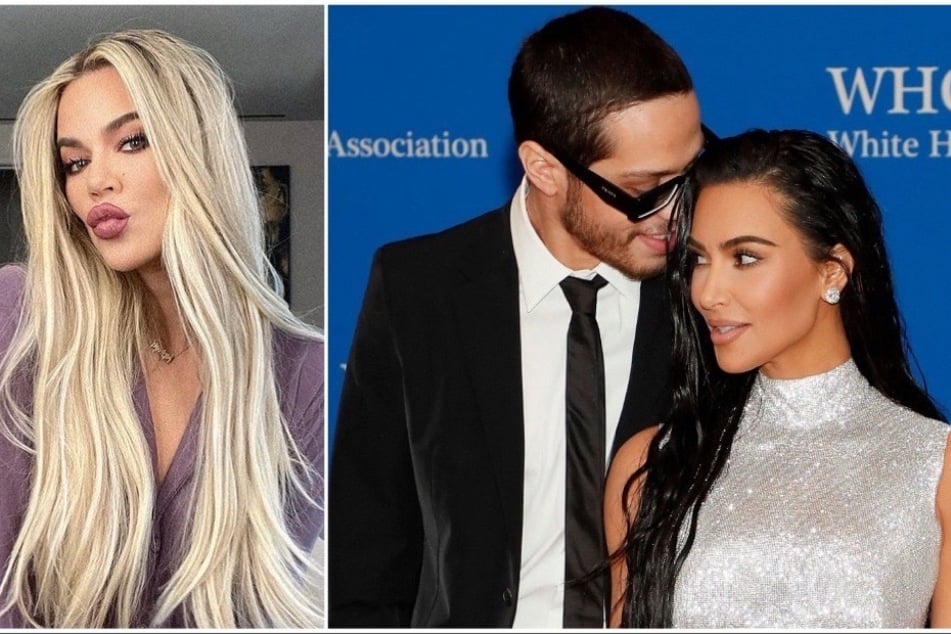 Khloé Kardashian (l.) couldn't contain her excitement about Kim Kardashian's relationship with Pete Davidson.