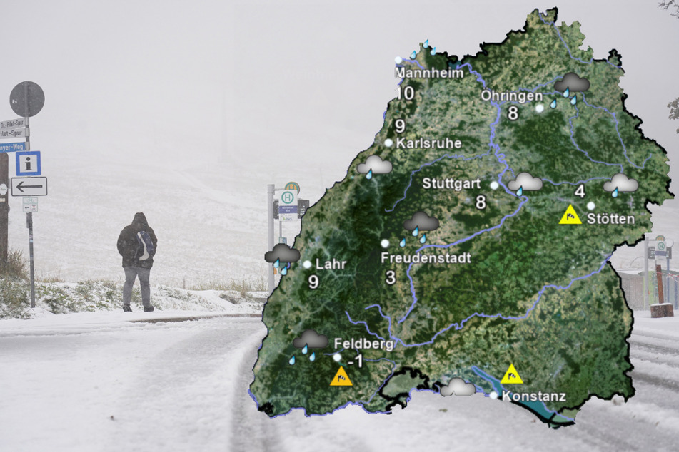 Auf dem Feldberg liegt am Samstag eine dünne Schneeschicht. (Bildmontage)