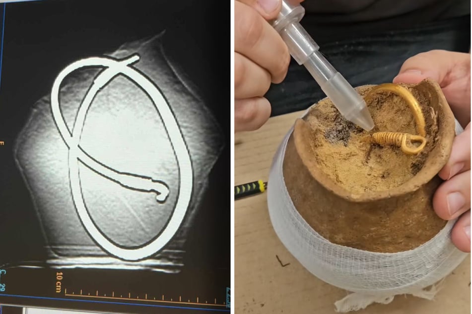 Sorgfältig haben die Hobby-Archäologen von DENAR Kalisz den Topf-Inhalt untersucht und gründlich freigelegt.