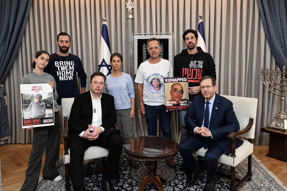 Elon Musk, alongside Israel's President Isaac Herzog, met with the families of Israeli hostages kidnapped in the October 7 attacks.
