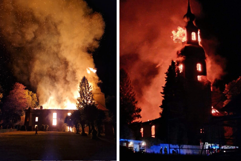 Gegen 1.45 Uhr nachts wurde das Feuer am 4. August 2023 gelegt. Wenig später stand die Großröhrsdorfer Kirche schon komplett in Flammen.
