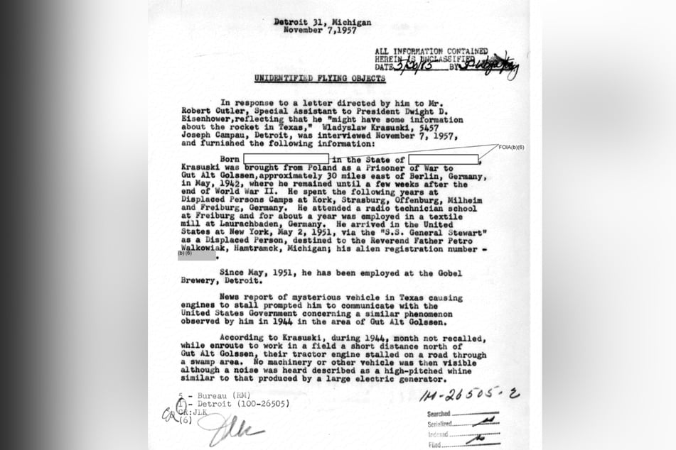 Am 7. November 1957 befragte das FBI einen ehemaligen Kriegsgefangenen der Nazis zu einem mysteriösen Objekt.