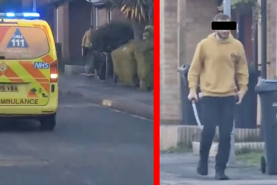In Videos auf "X" sieht man den Mann, der mit einem Schwert bewaffnet ist, in einem Wohngebiet umherlaufen.