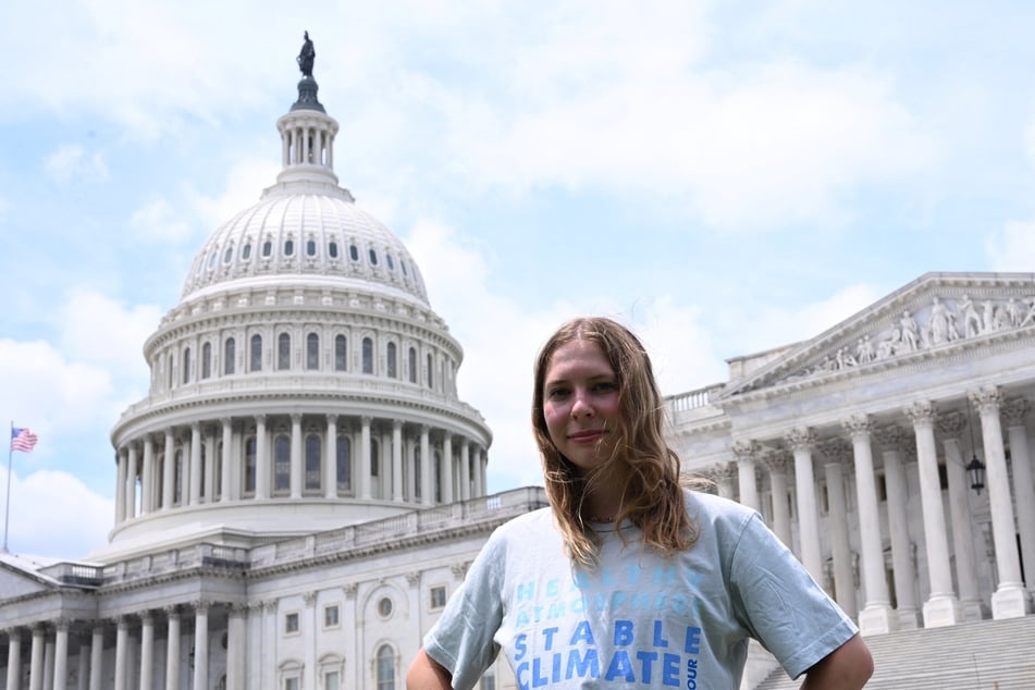 Eva Lighthiser of Montana, the lead plaintiff in the Lighthiser v. Trump climate lawsuit, poses for a portrait at the US Capitol in Washington DC on July 16, 2025.