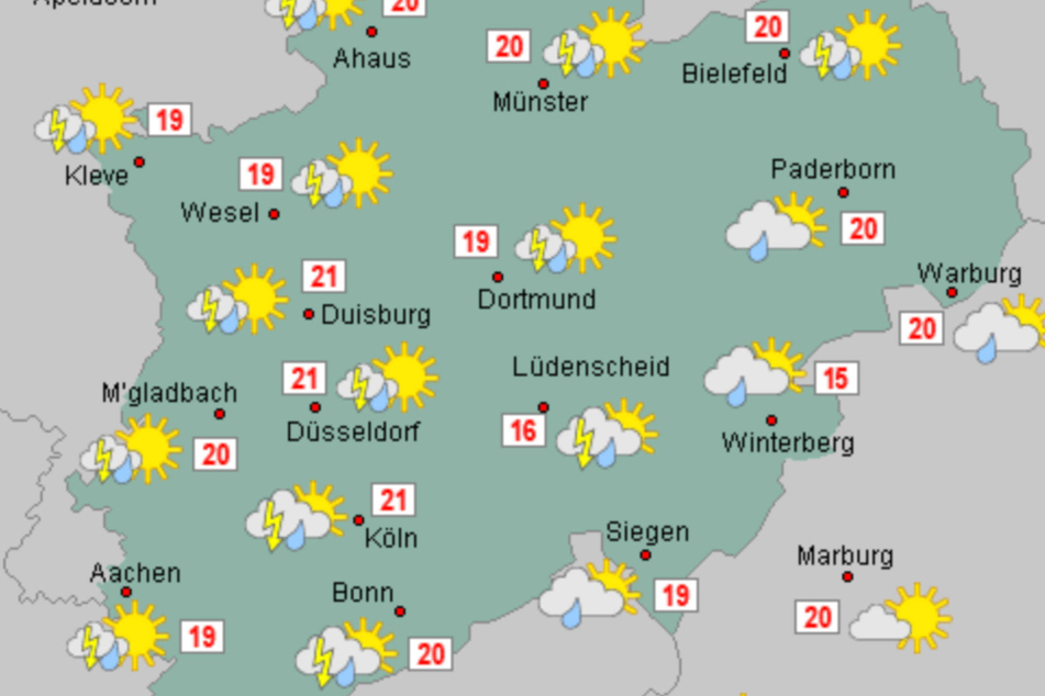 Am Sonntag machen sich in NRW Schauer und Gewitter breit - vereinzelt kann es auch zu Starkregen kommen.