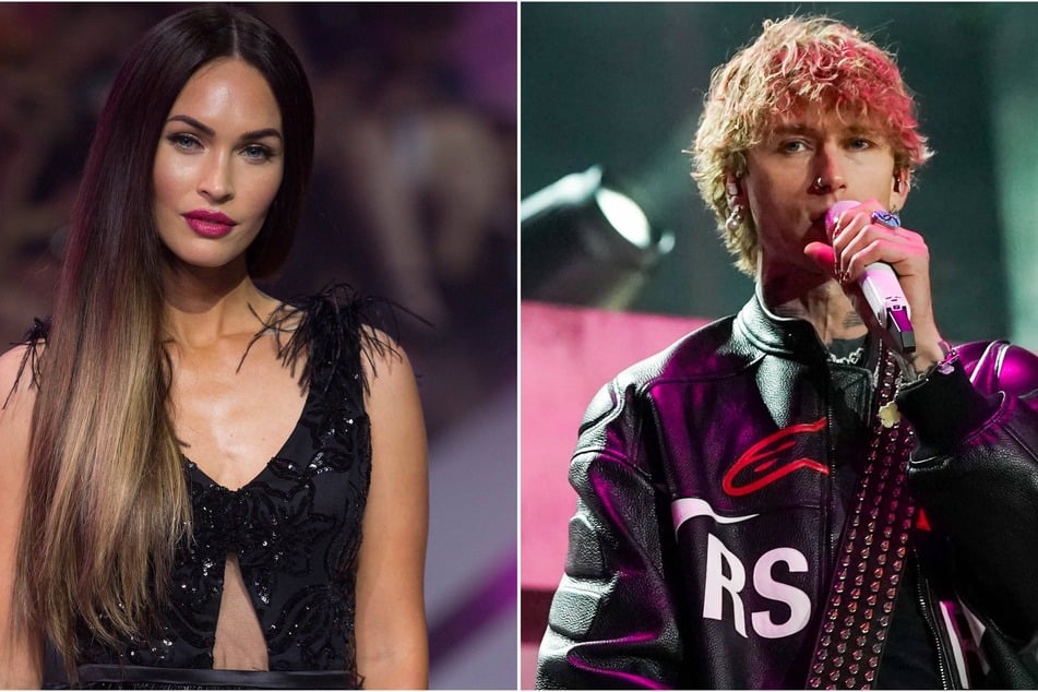 Machine Gun Kelly (l.) said he's not much different from a race car driver in the bedroom, but did Megan Fox hear his raunchy joke?