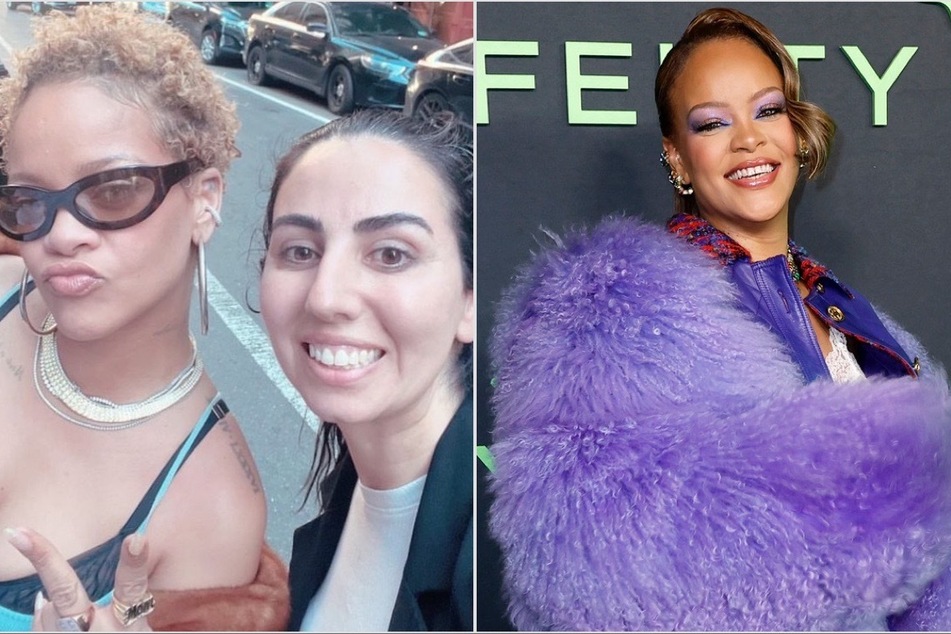 Rihanna (l.) went stylishly natural after announcing her Fenty Hair line coming this June.