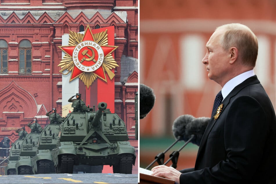 Russian President Vladimir Putin speaking at Victory Day parade in Moscow on Monday.