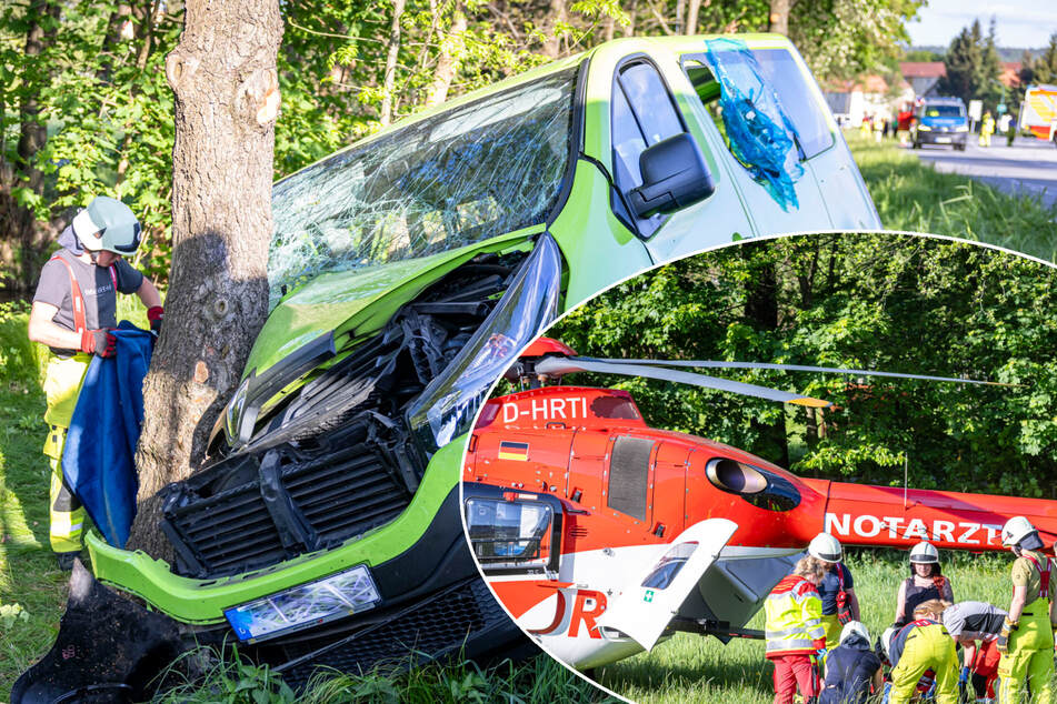 Fahrer knallt in Sachsen gegen Baum: Alle Insassen teils schwer verletzt!
