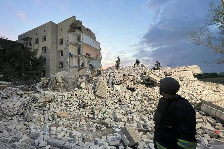 The wrecked residential building in Chasiv Yar, where rescue operations are still underway.