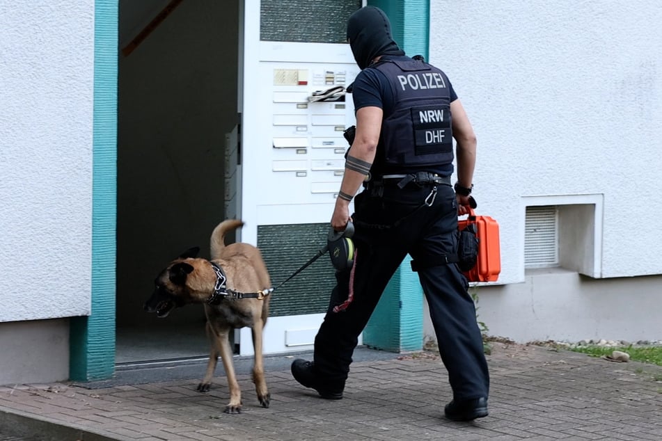 Während der Wohnungsdurchsuchung kamen ein Datenträgerspürhund und ein Sprengstoffspürhund zum Einsatz.