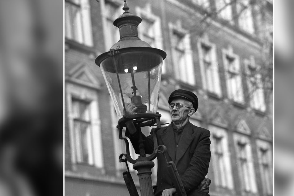 Ein Gaslaternen-Mann auf dem Kaßberg Anfang der 1979er Jahre.