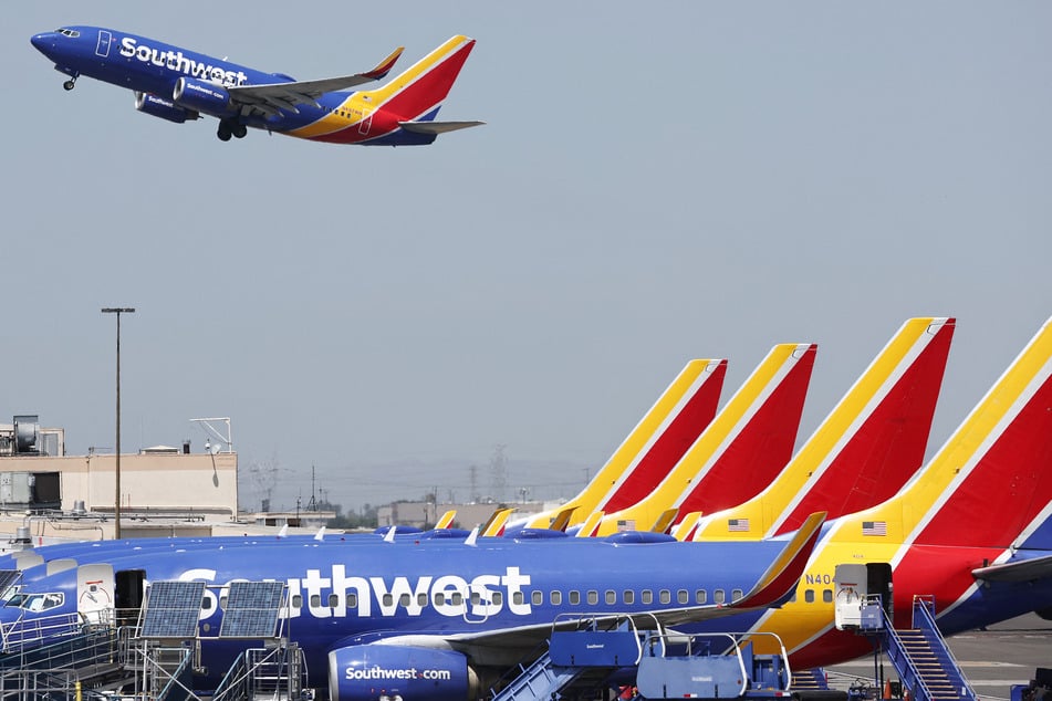 A Southwest Airlines plane takes off from Hollywood Burbank Airport.