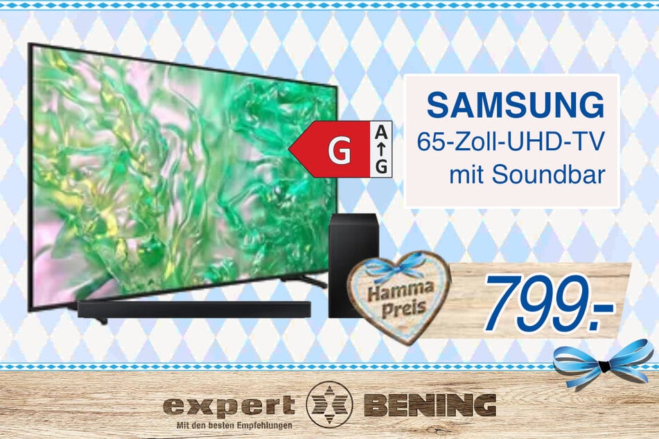 65-Zoll Samsung-UHD-TV mit Soundbar zum Setpreis für 799 Euro.