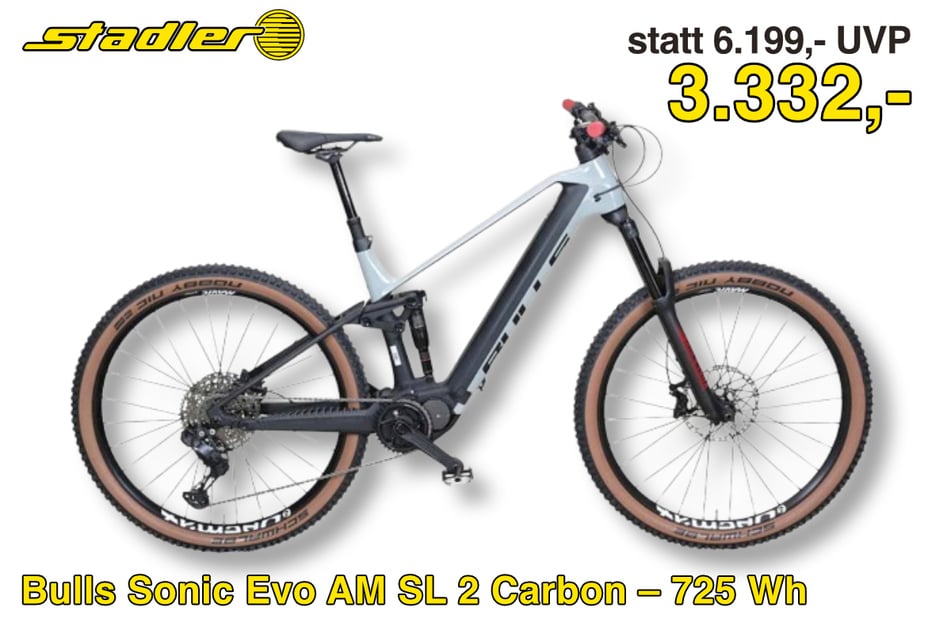 Das Bulls Sonic Evo AM SL 2 E-Bike für 3.332 statt 6.199 Euro.