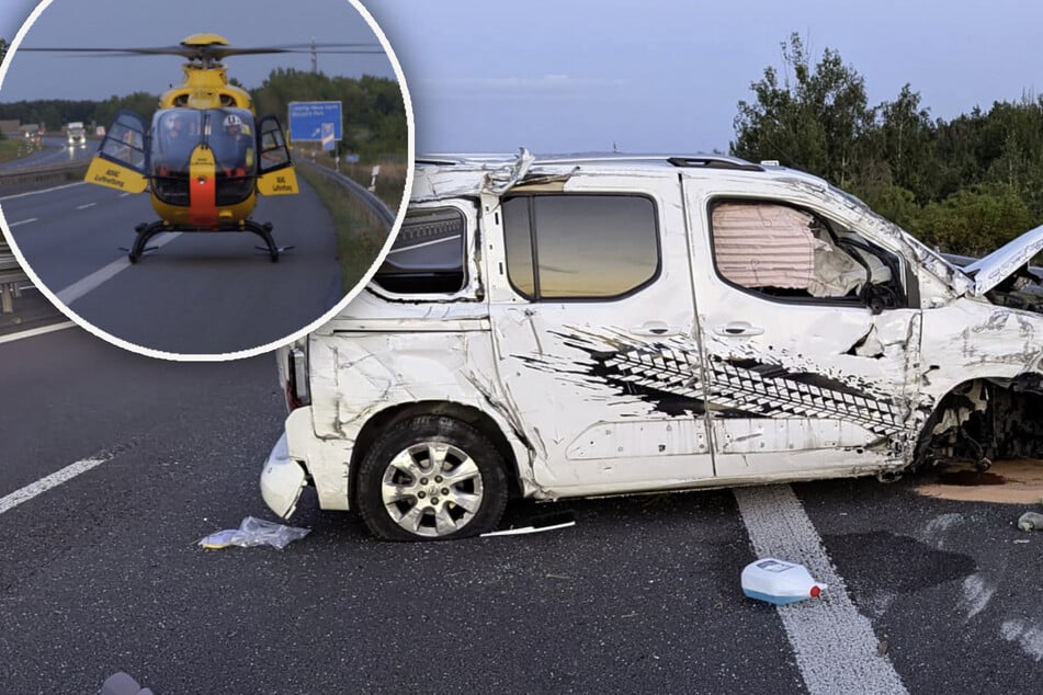 Unfall A38: Heftiger Crash auf A38 bei Leipzig: Opel überschlägt sich! Hubschrauber im Einsatz