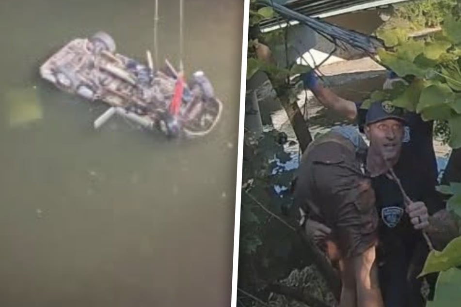 Pick-up landet kopfüber im Wasser: Mutige Feuerwehr kämpft um das Leben des Fahrers
