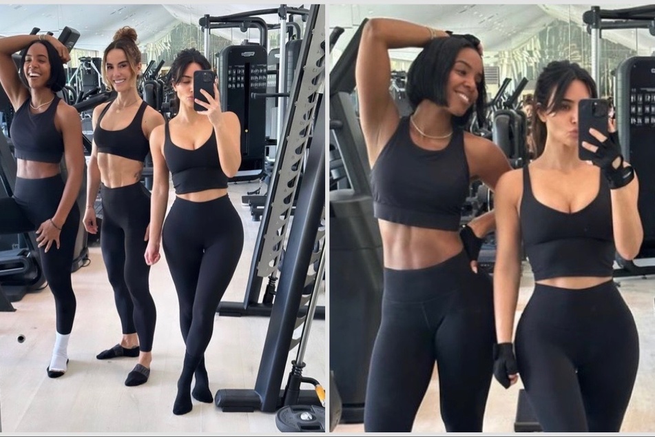 Kim Kardashian and Kelly Rowland (l) are ladies who love the gym, per Kim's recent Instagram pics!