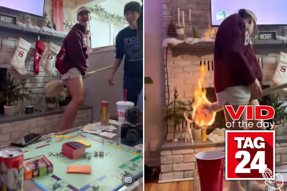 Today's Viral Video of the Day features a TikToker whose broomstick caught on fire while he was singing along to Cynthia Erivo's fire Wicked vocals!