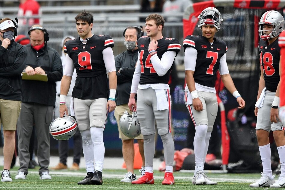 In a recent interview, CJ Stroud (r) expressed confidence in Kyle McCord (l) to become the Buckeyes next football quarterback starter.