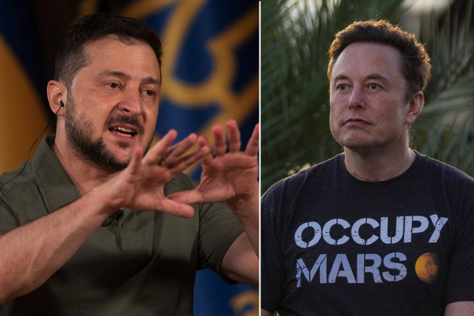 Ukrainian President Volodymyr Zelensky (l.) responded to Elon Musk's Twitter "peace" poll.