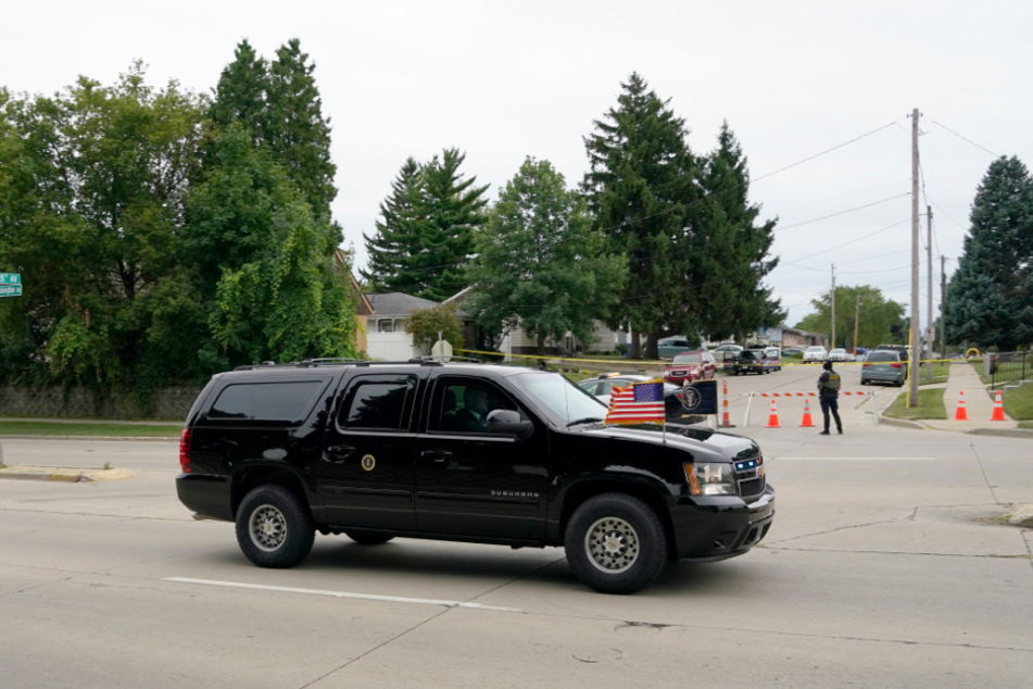 The president's car on the road where a police officer shot the African American Jacob Blake seven times in the back on August 23.