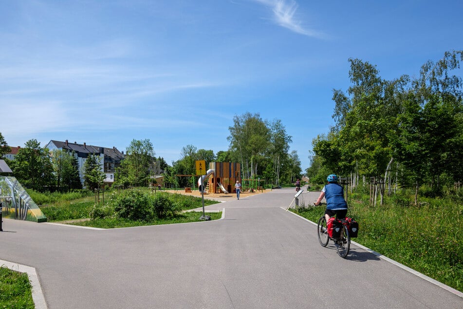 Der Radweg führt eigentlich rechts neben dem Grünstreifen entlang.