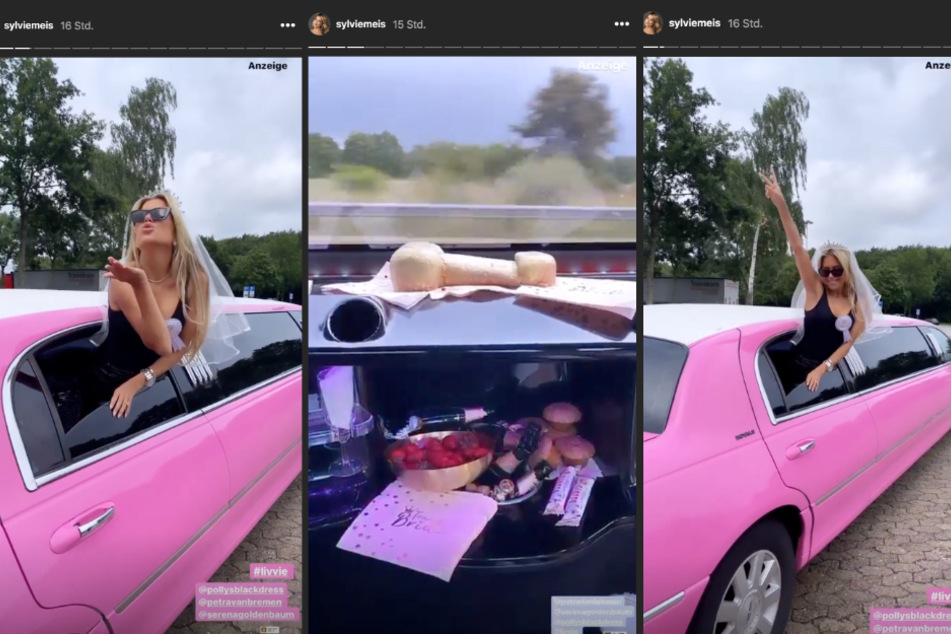 Sylvie Meis zeigt auf Instagram die pinke Limousine und den Kuchen in Penis-Form.