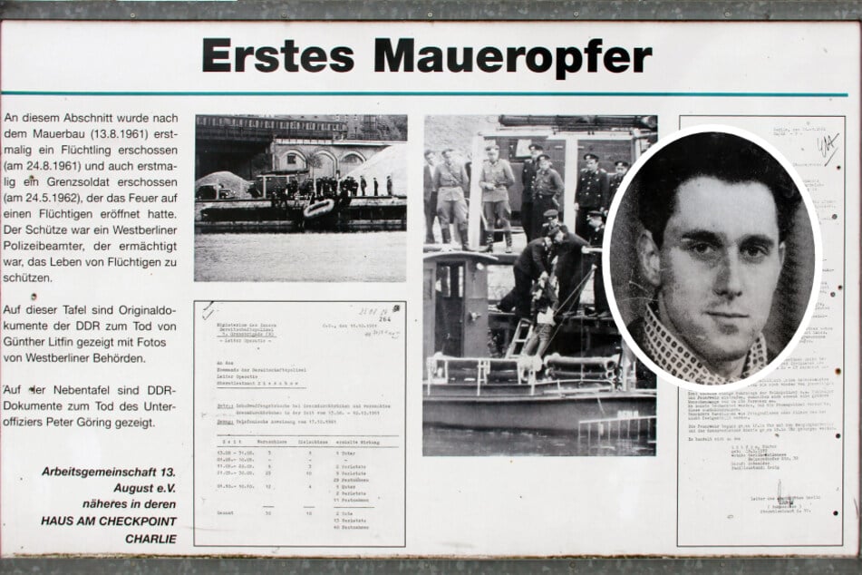 Gedenktafel für Günter Litfin, das erste Maueropfer.