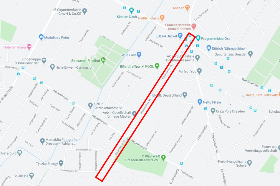 Der Vorfall ereignete sich auf der Bärensteiner Straße in Dresden-Striesen.