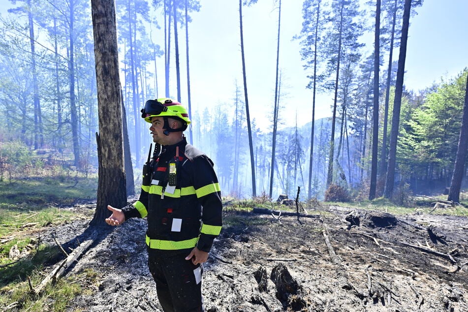 Der Waldbrand in der Böhmischen Schweiz ist noch immer nicht unter Kontrolle. Die Einsatzkräfte hoffen jetzt auf Regen.